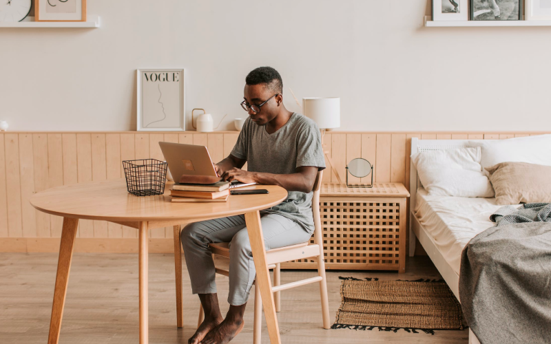 Man taking online classes on a computer