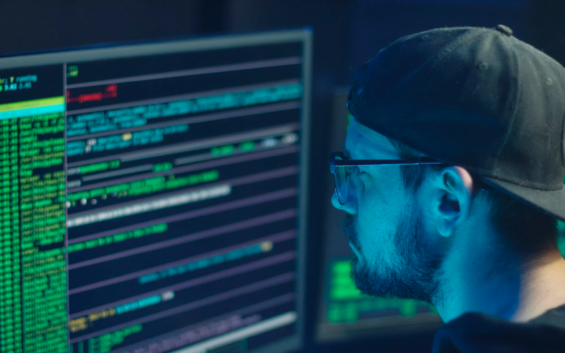 A person's hand on a colorfully lit up keyboard to symbolize investigating network security